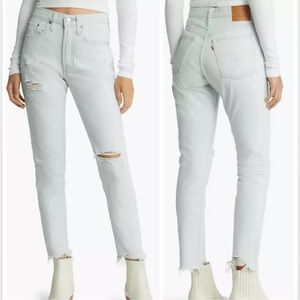 Levi’s 501 Wash Jeans Womens Light Blue Distressed Raw Hem Straight Size 25